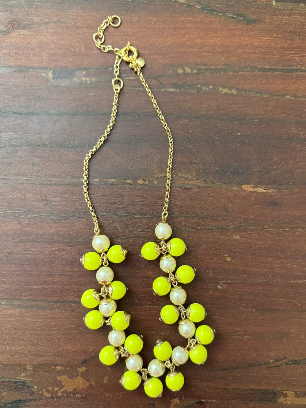 J. Crew Bright Yellow Resin & Big Pearl Cluster Beaded Necklace